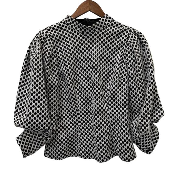 CQ by CQ Tops - CQ By CQ Blouse Womens Medium Silver Glitter Polka Dot Mock Neck Balloon Sleeve